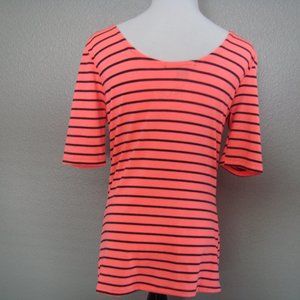 NWT American Dream Top Scoop Neck Front & Back Peach Orange Black Stripe sz L
